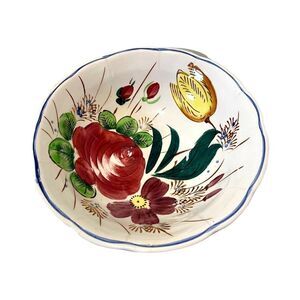 Vintage Floral Salad Serving Bowl White Porcelain